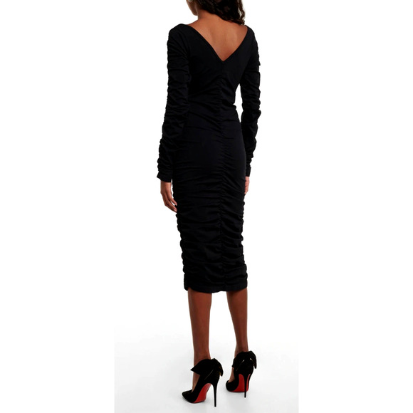 Helmut Lang XS/S Ruched Bodycon Midi Jersey Dress $495 Long Sleeve Black - Picture 3 of 12